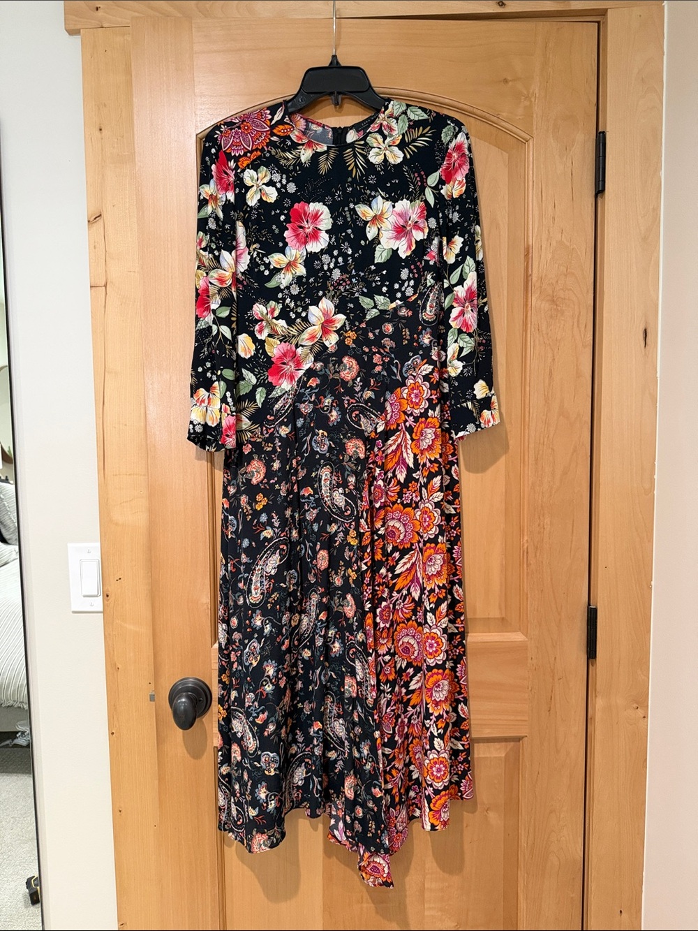 Zara Black Floral & Paisley Patchwork Midi Dress